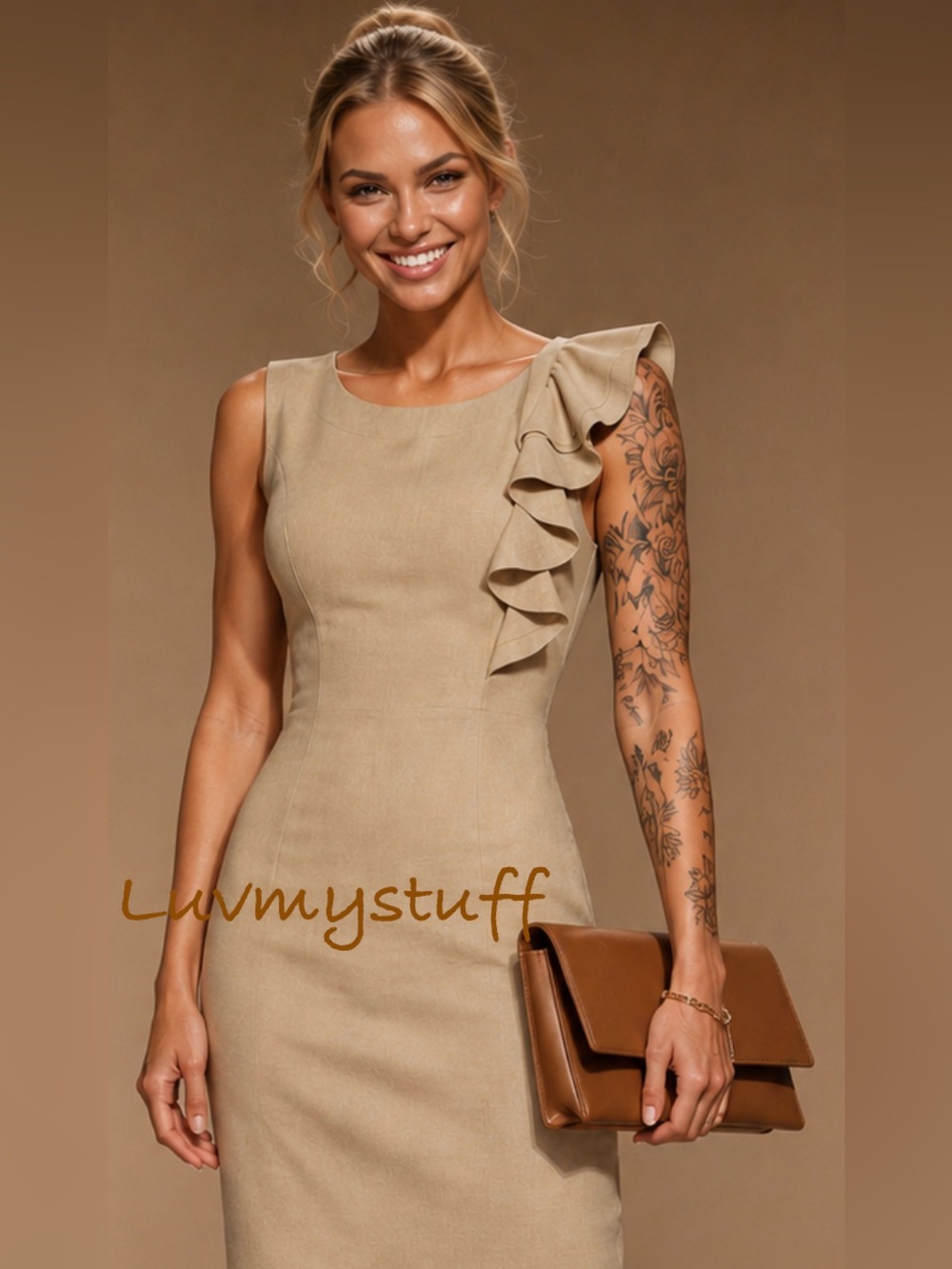 Lovely Calvin Klein Ruffle Dress in Beige